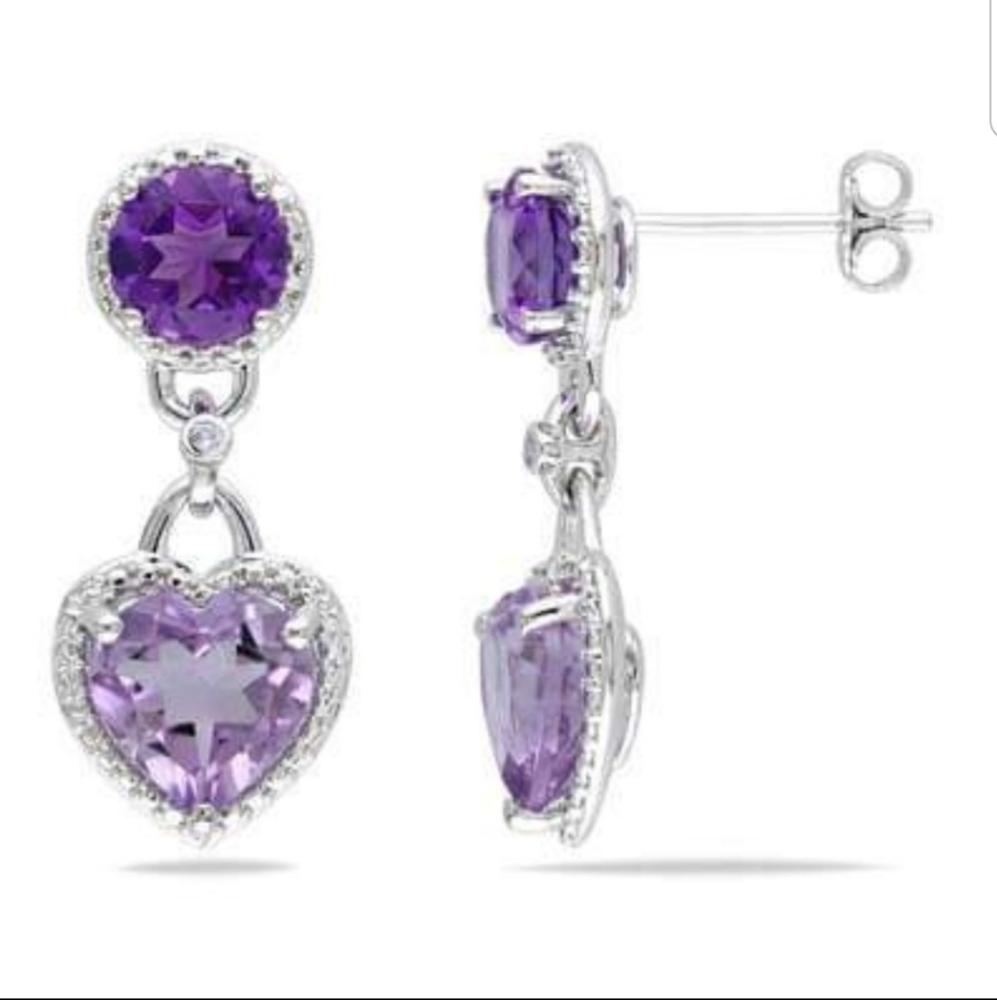 Purple heart dangle earrings